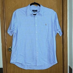 Ralph Lauren short sleeve button down blue gingham classic fit size XXL